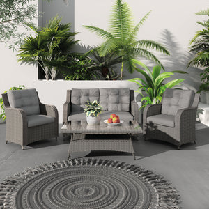 Elda 2 Seater Sofa, 2 Armchairs &amp; Coffee Table - Grey Rattan Outdoor Furniture Sets Home Junction Hickory Furniture Co.