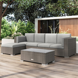 Santuri 4 Seater Sofa with Large Stool &amp; Coffee Table - Grey Outdoor Furniture Sets Home Junction Hickory Furniture Co.