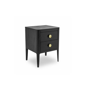 Aston 2 Drawer Bedside Table Black Oak &amp; Brass Bedside Cabinet Hickory Furniture Co. Hickory Furniture Co.