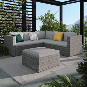 Vigo Corner Sofa with Stool - Grey Rattan Outdoor Furniture Sets Home Junction Hickory Furniture Co.