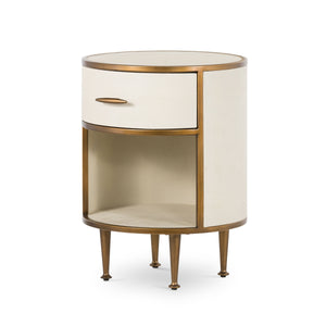 Azure Luxury Round Bedside Table Ivory Faux Shagreen Bedside Cabinet Hickory Furniture Co. Hickory Furniture Co.